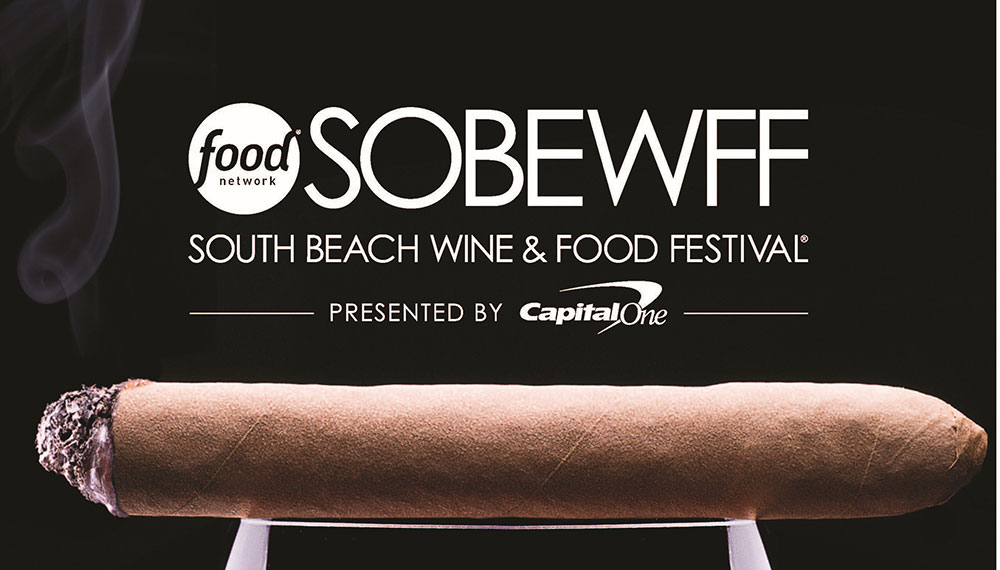 Flyer for Food Netwook SOBEWFF with a picture of a cigar - South Beach Wine and Food Fest presented by CaptialOne