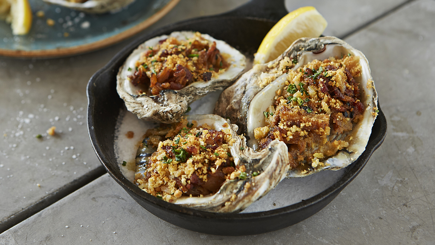 charbroiled oysters caramelized fennel, absinthe, smoked bacon, parmesan bread crumb
